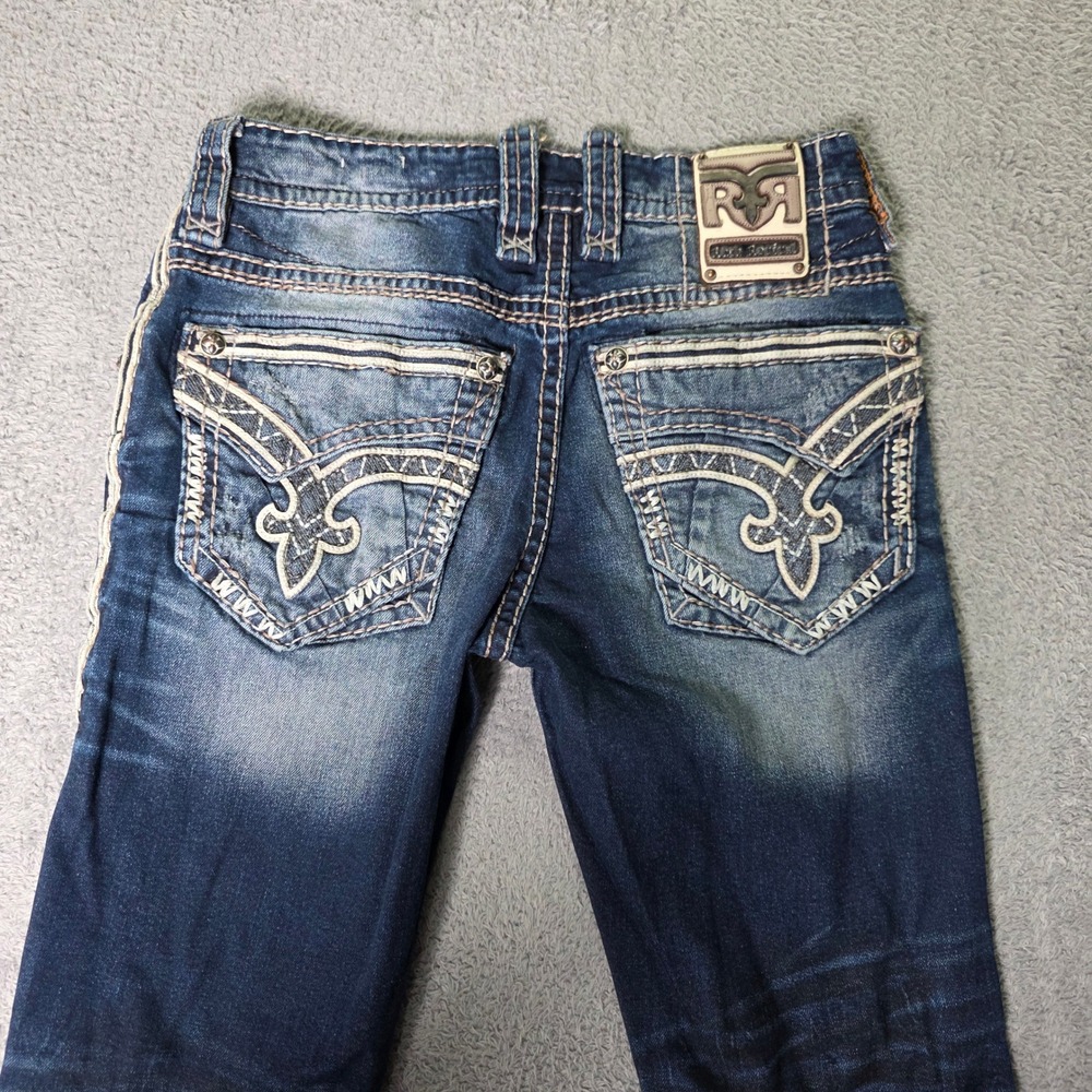 Rock Revival Mens 31 Rocio Slim Straight Jeans Blue Embroidered Flap Pocket Dist